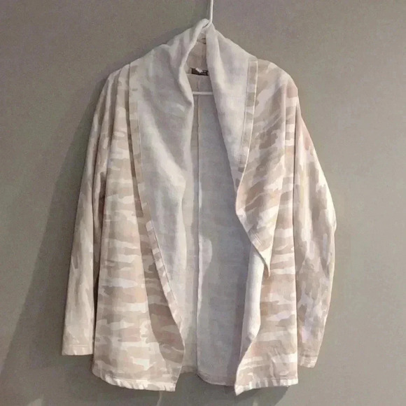 Lucky Brand women's large light tan cream camo open front cardigan - Picture 1 of 4